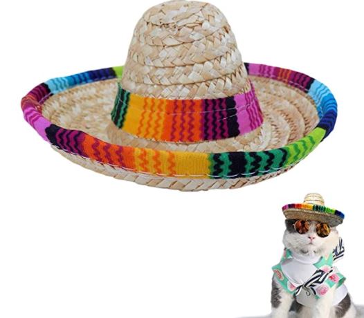hats for cats: mini straw with multicolor trim sombrero hat